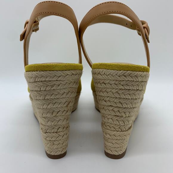 Nine West Dane Multi Suede Sandals Size 9M NIB Mustard Yellow Espadrille Wedge - Picture 4 of 10